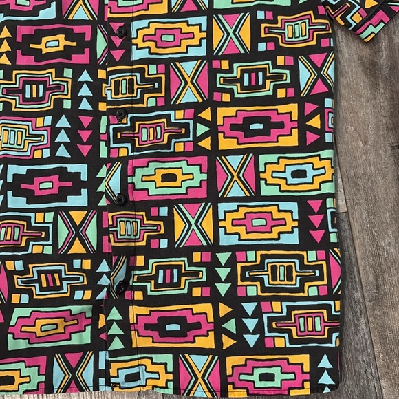 H&M Coachella Mens Small Geo Print Shirt Top Multicolor Button Short Sleeve - Picture 5 of 8